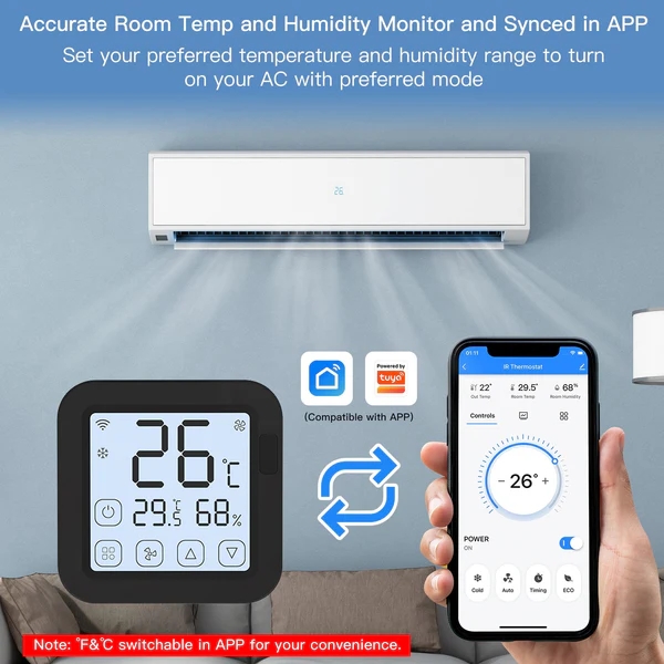 MOES Tuya WiFi Smart IR Thermostat AC Remote Controller Temperature and Humidity Sensor