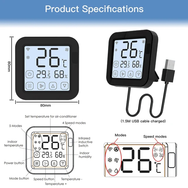 MOES Tuya WiFi Smart IR Thermostat AC Remote Controller Temperature and Humidity Sensor