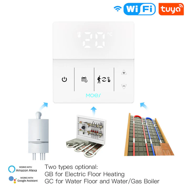 WiFi Smart Programmable Thermostat Electric Underfloor Heating Touch Screen Temperature Controller Logo Color Adjustable