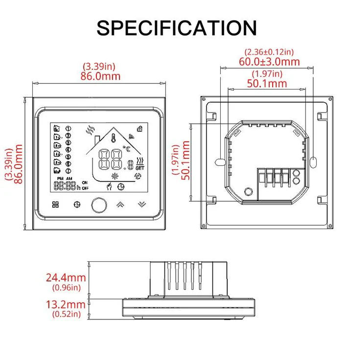 WiFi Smart Central Air Conditioner Thermostat Temperature Controller 2/4 Pipe 3 Speed Fan Coil Unit