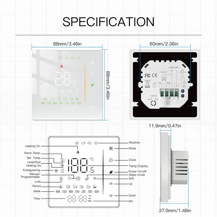 WiFi Programmable Thermostat Room Temperature Controller for Water/ Electric /Gas /Boiler floor Heating